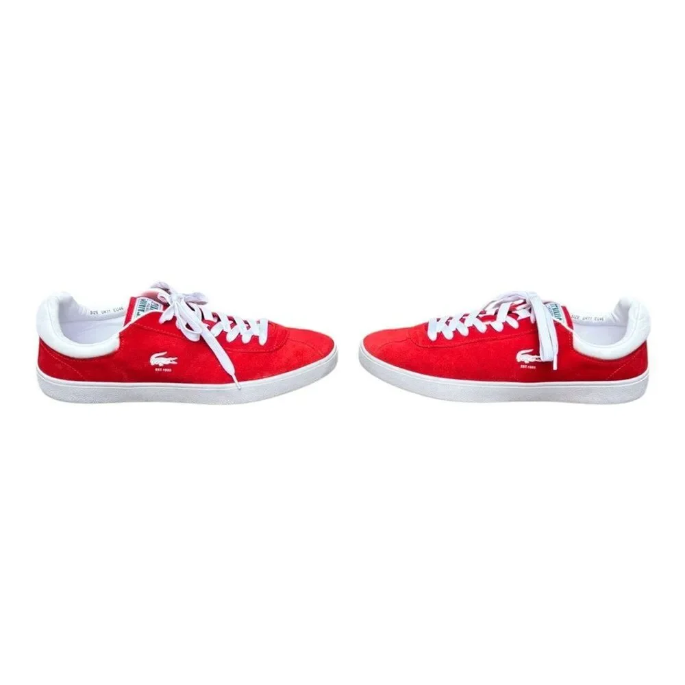 Lacoste Men’s 12 Baseshot Vintage Inspired 90’s Red Suede Lace Up Sneakers